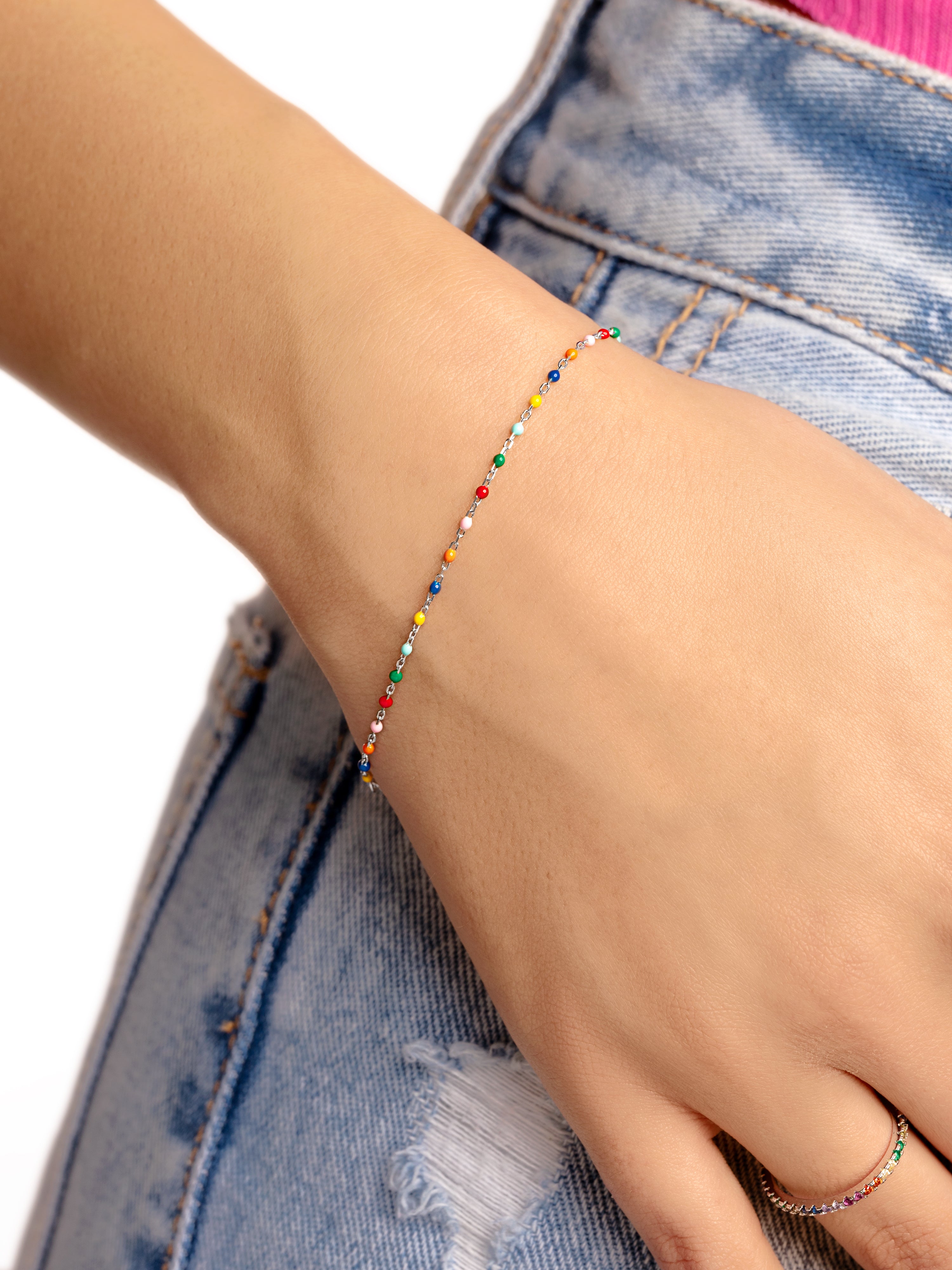 Pulsera Dots Colors Enamel Plata